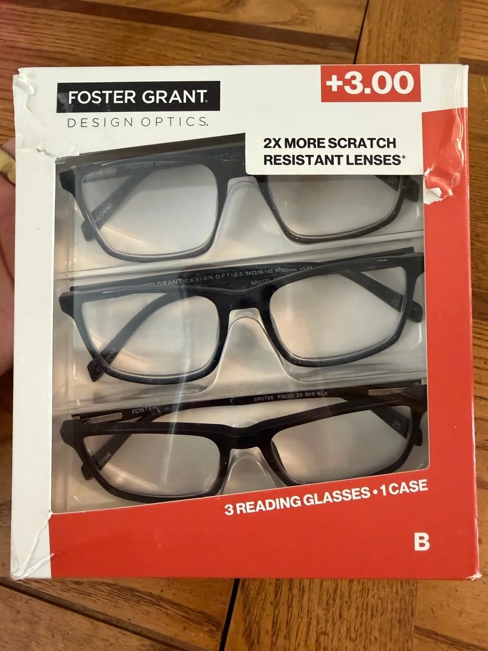 Foster Grant Men’s +3.00 Reading Glasses 3-pack Open Box Blue Brown Black